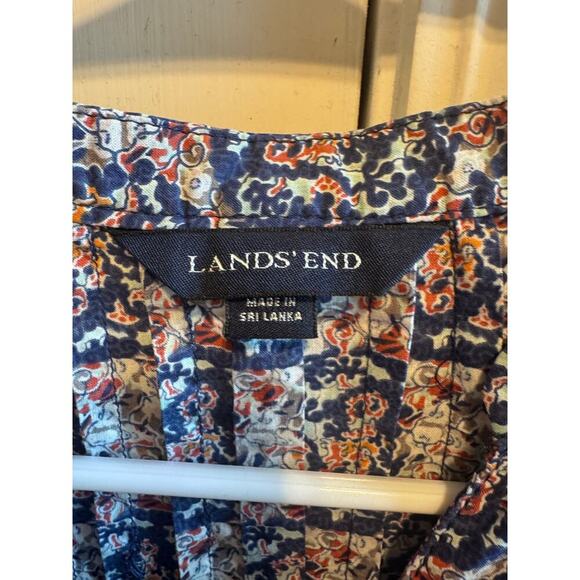 Lands' End Blue White Multicolor Button Up Cotton Women's Blouse Shirt Sz 6 - Picture 9 of 12